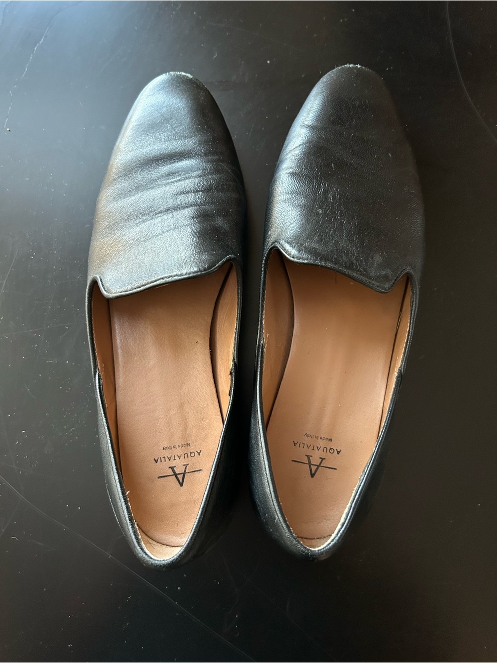 Aquatalia Black Leather Slip-On Loafers